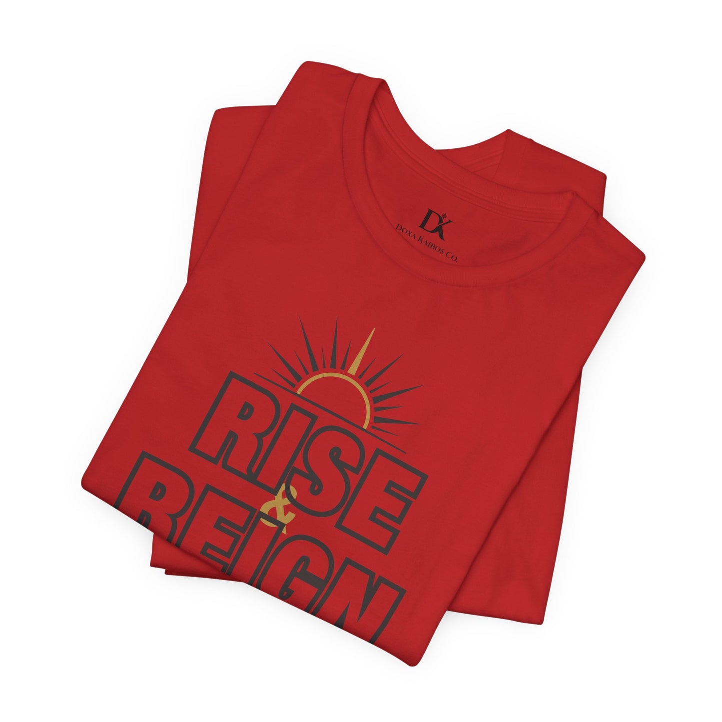 Folded Red Rise and Reign Sunrise Doxa Kairos™ T-Shirt