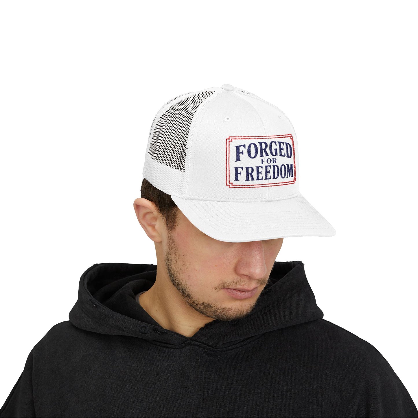 Embroidered Forged for Freedom USA Flag 250th | Truckers Cap | Doxa Kairos Co. Patriotic Hat