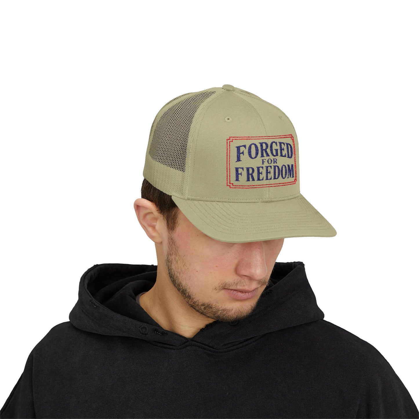 Embroidered Forged for Freedom USA Flag 250th | Truckers Cap | Doxa Kairos Co. Patriotic Hat