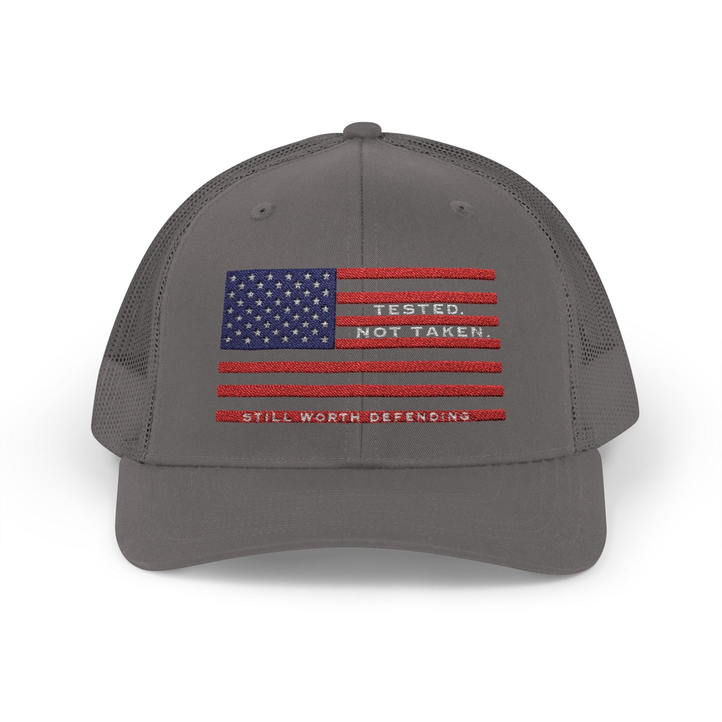 Grey USA Flag Tested Not Taken Trucker Cap Doxa Kairos™ Hat