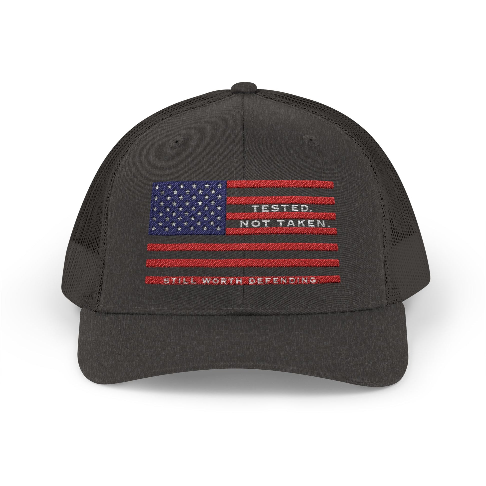 Black USA Flag Tested Not Taken Trucker Cap Doxa Kairos™ Hat