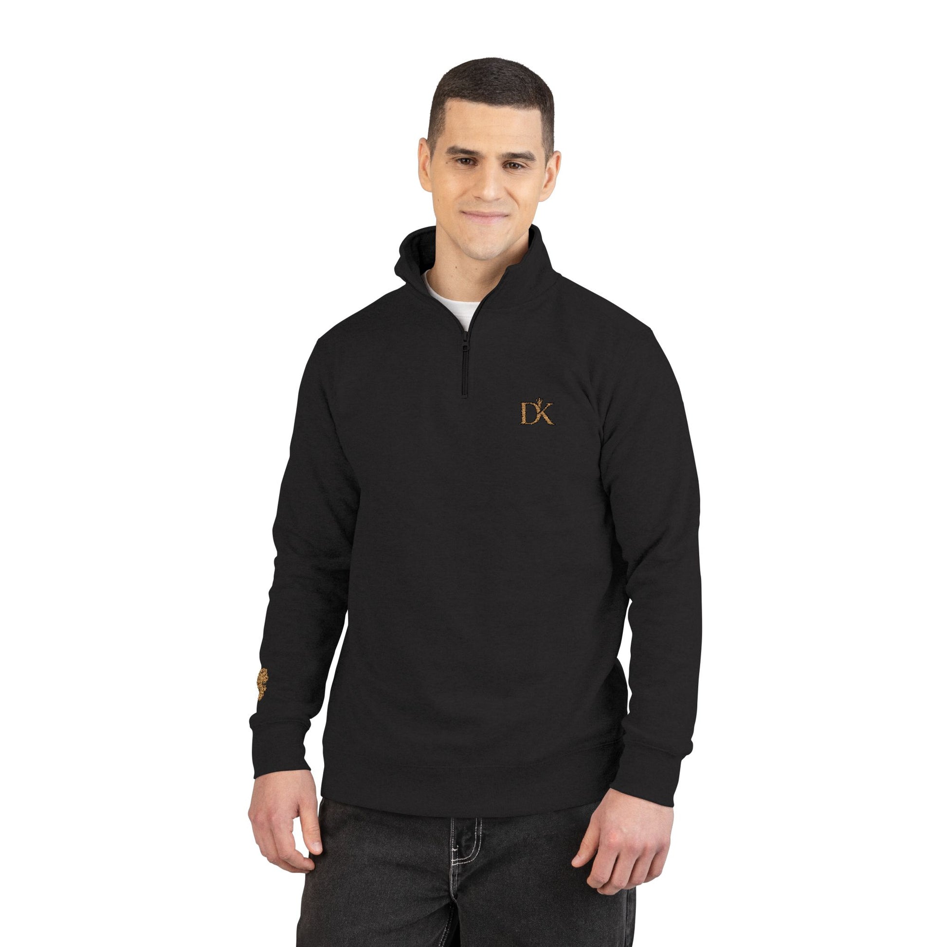 Front of Man Wearing Black DK Monogram Logo Half Zip Fleece Kairos™ Pullover