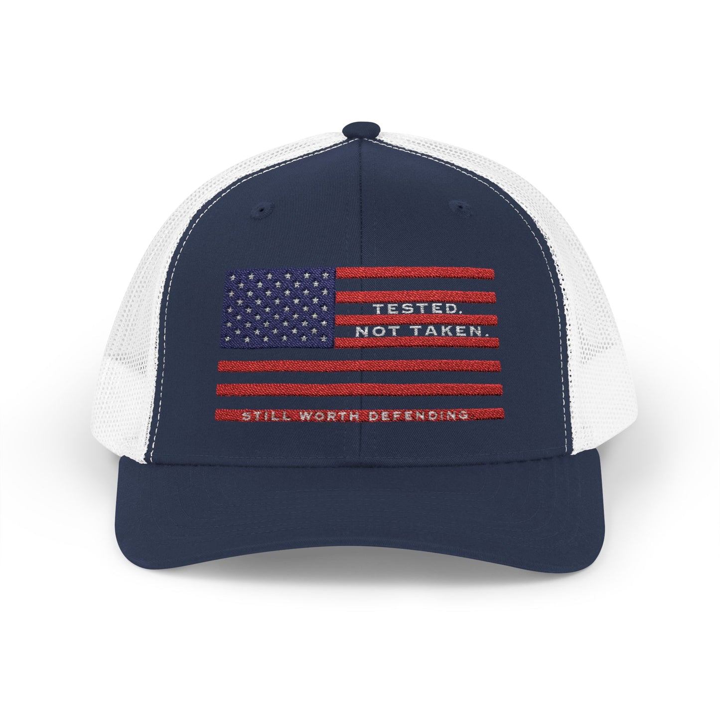 Navy White USA Flag Tested Not Taken Trucker Cap Doxa Kairos™ Hat
