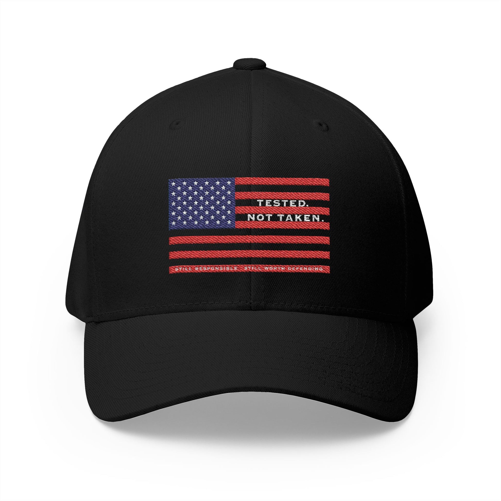 Front of Black Tested Not Take Flag  Doxa Kairos™ Hat