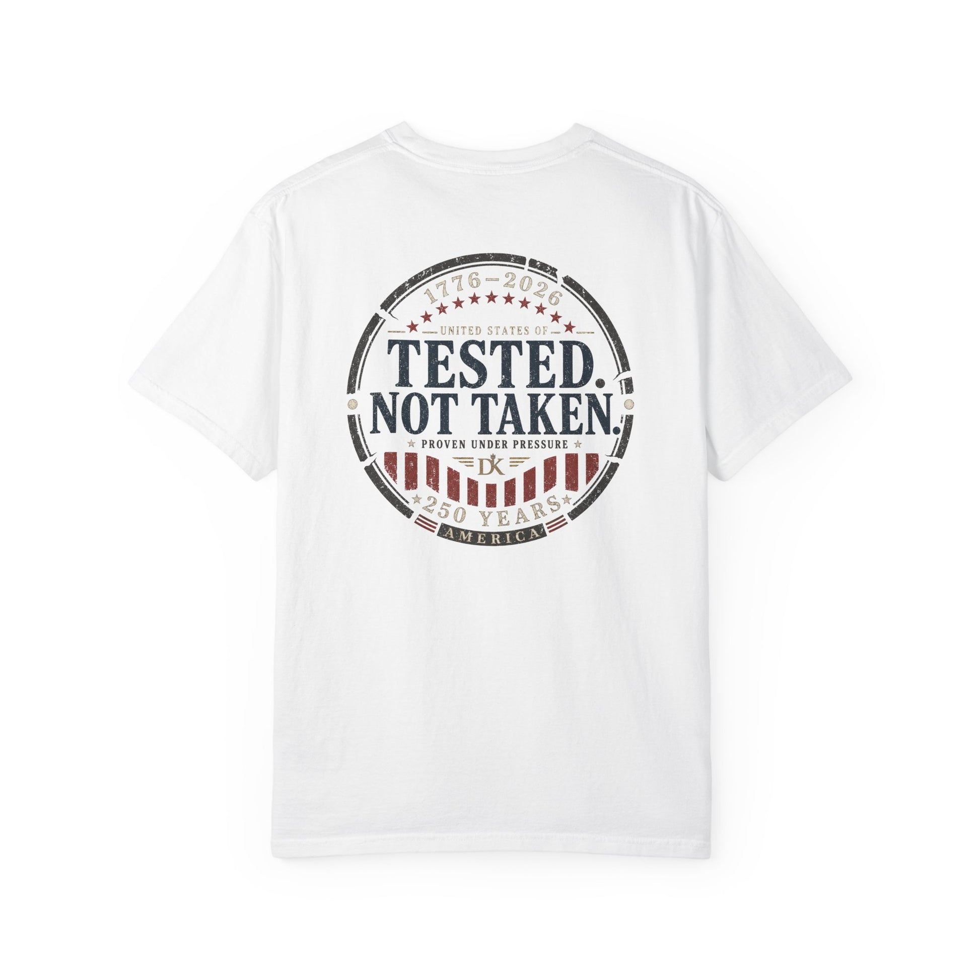 Back of White Tested Not Taken  Doxa Kairos™ Signature T-Shirt