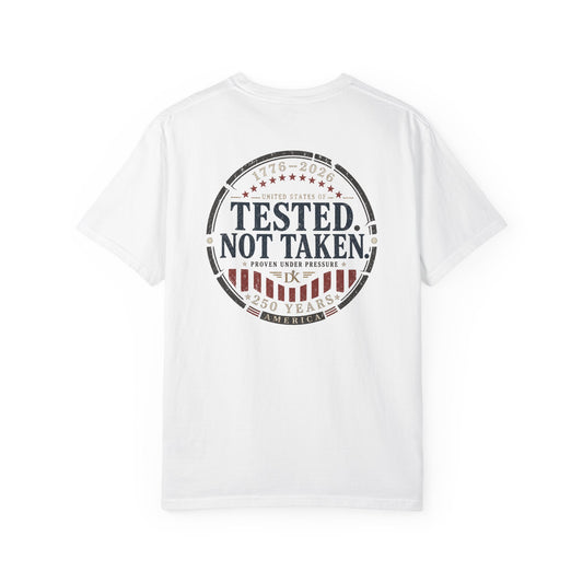 Back of White Tested Not Taken  Doxa Kairos™ Signature T-Shirt