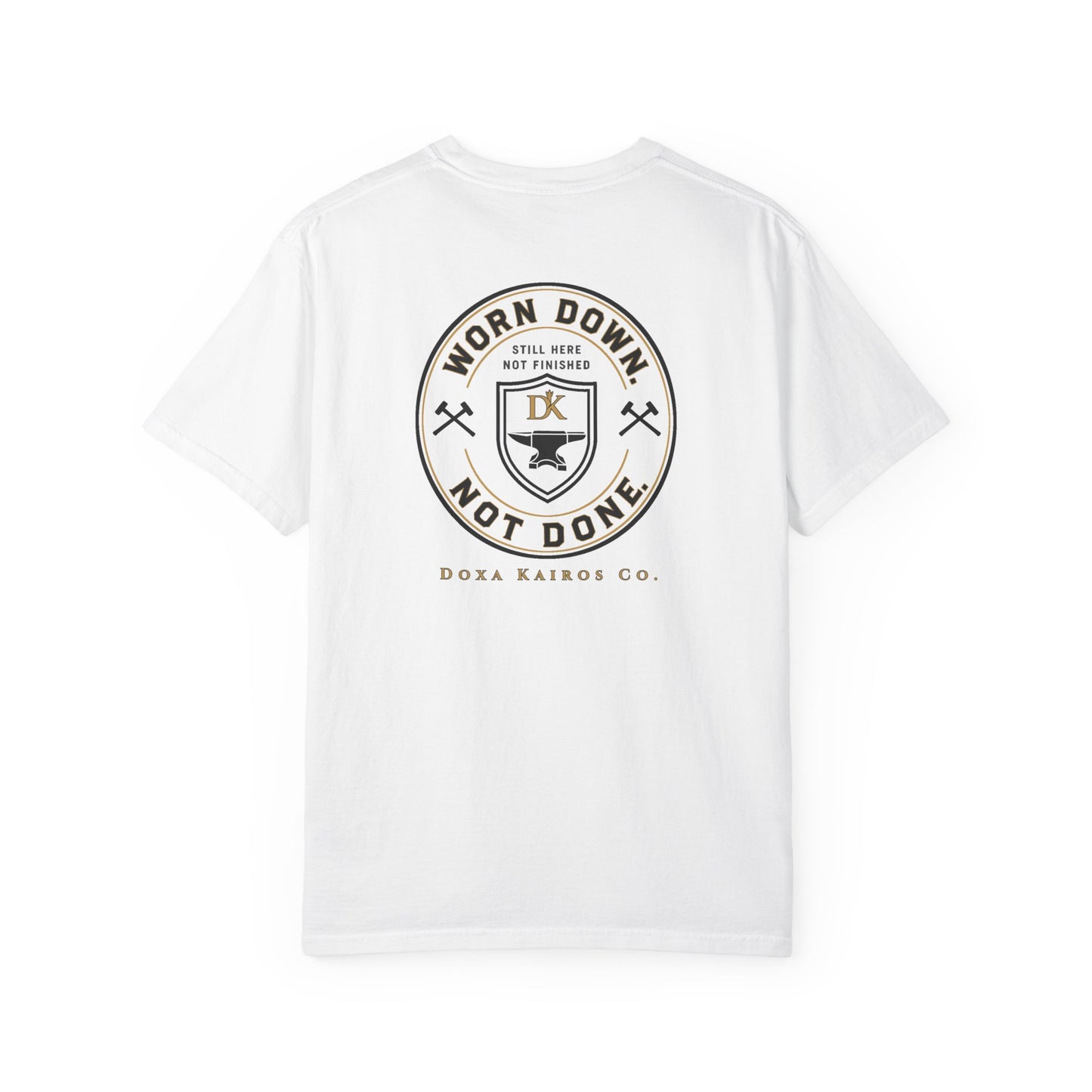 Back of White Worn Down Not Done Doxa Kairos™ Signature T-Shirt