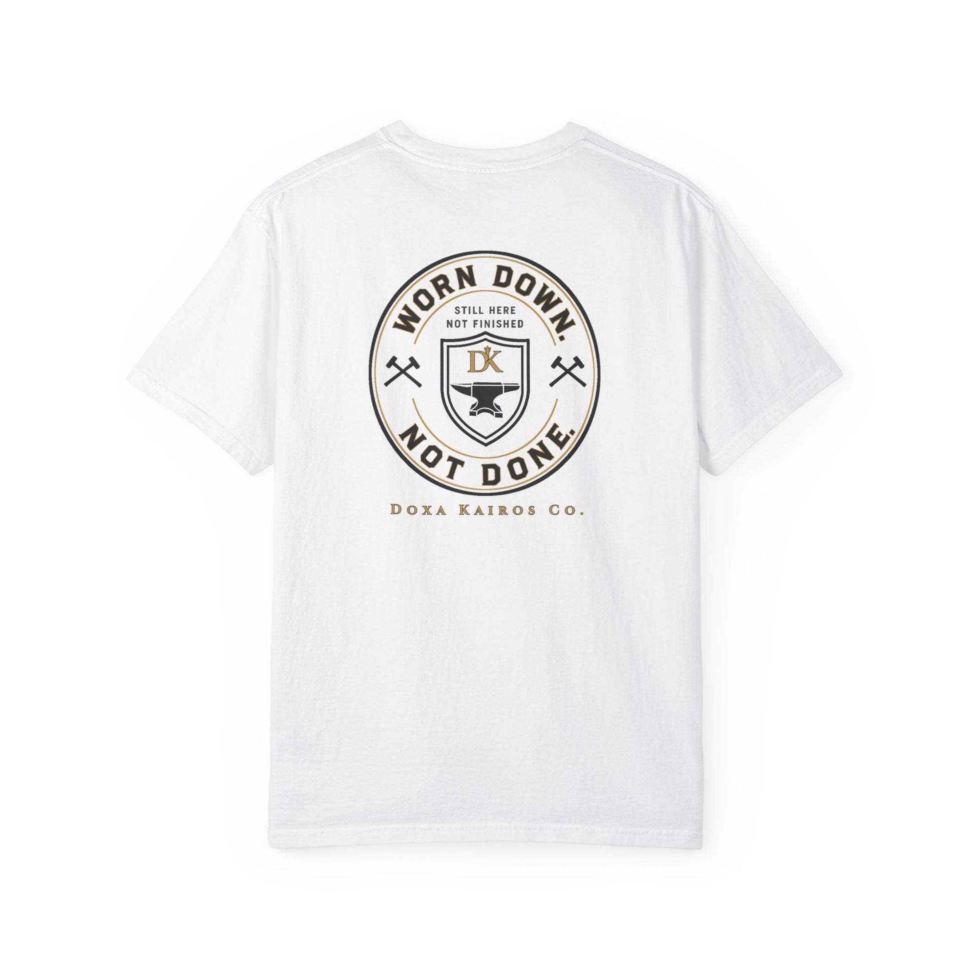 Back of White Worn Down Not Done Doxa Kairos™ Signature T-Shirt