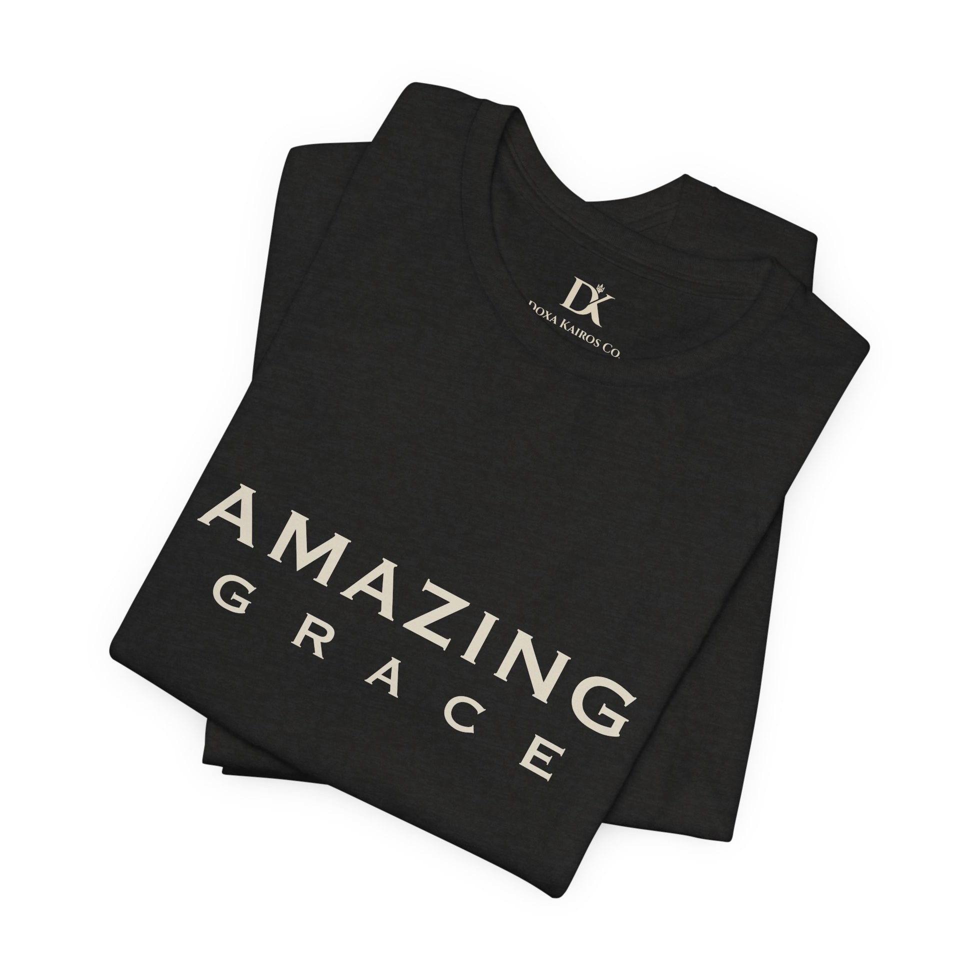 Folded Black Heather Amazing Grace Wordmark  Doxa Kairos™ T-Shirt