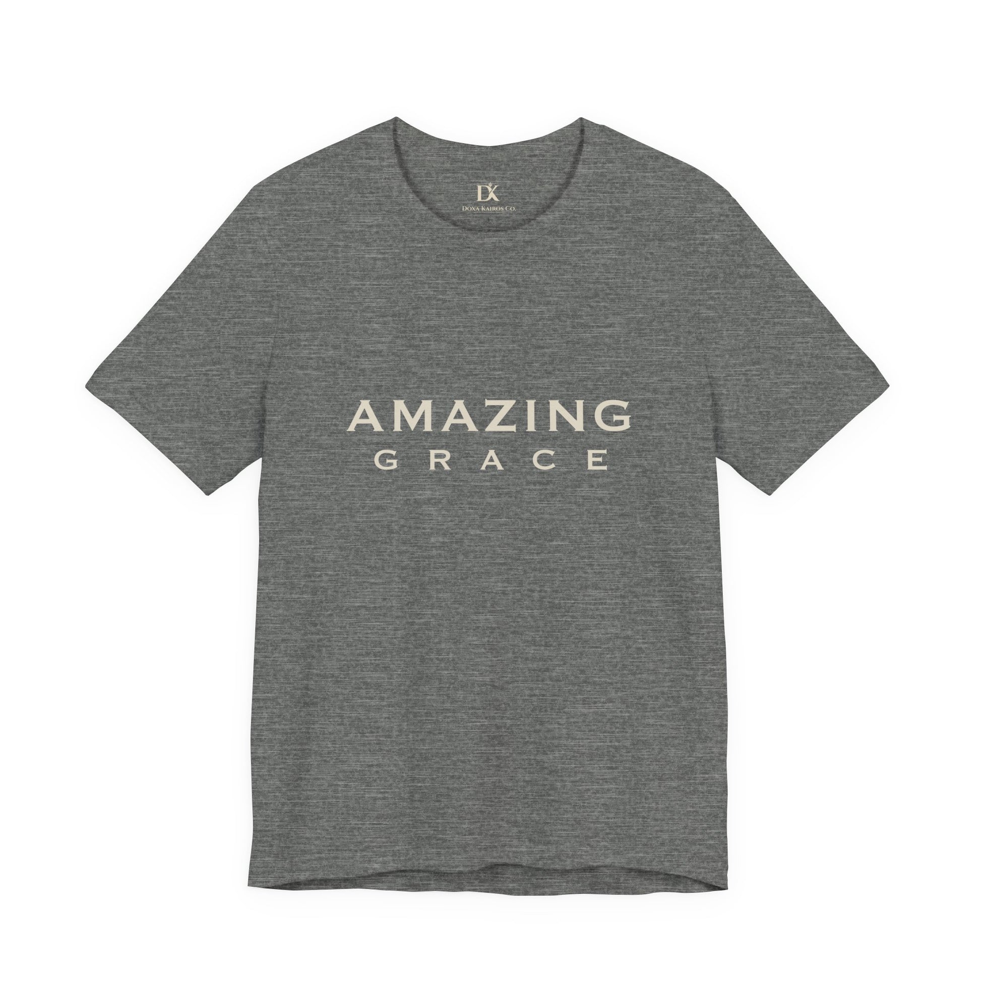 Front of Deep Heather Amazing Grace Wordmark  Doxa Kairos™ T-Shirt
