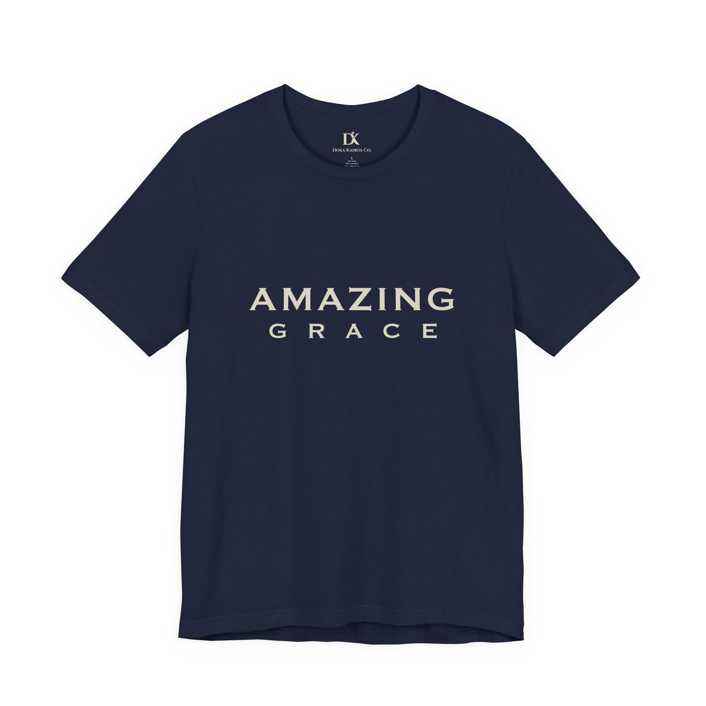 Front of Navy Amazing Grace Wordmark  Doxa Kairos™ T-Shirt