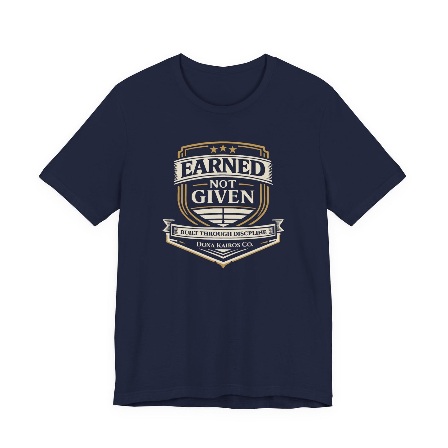 Front of Navy Earned Not Given Doxa Kairos™ T-Shirt