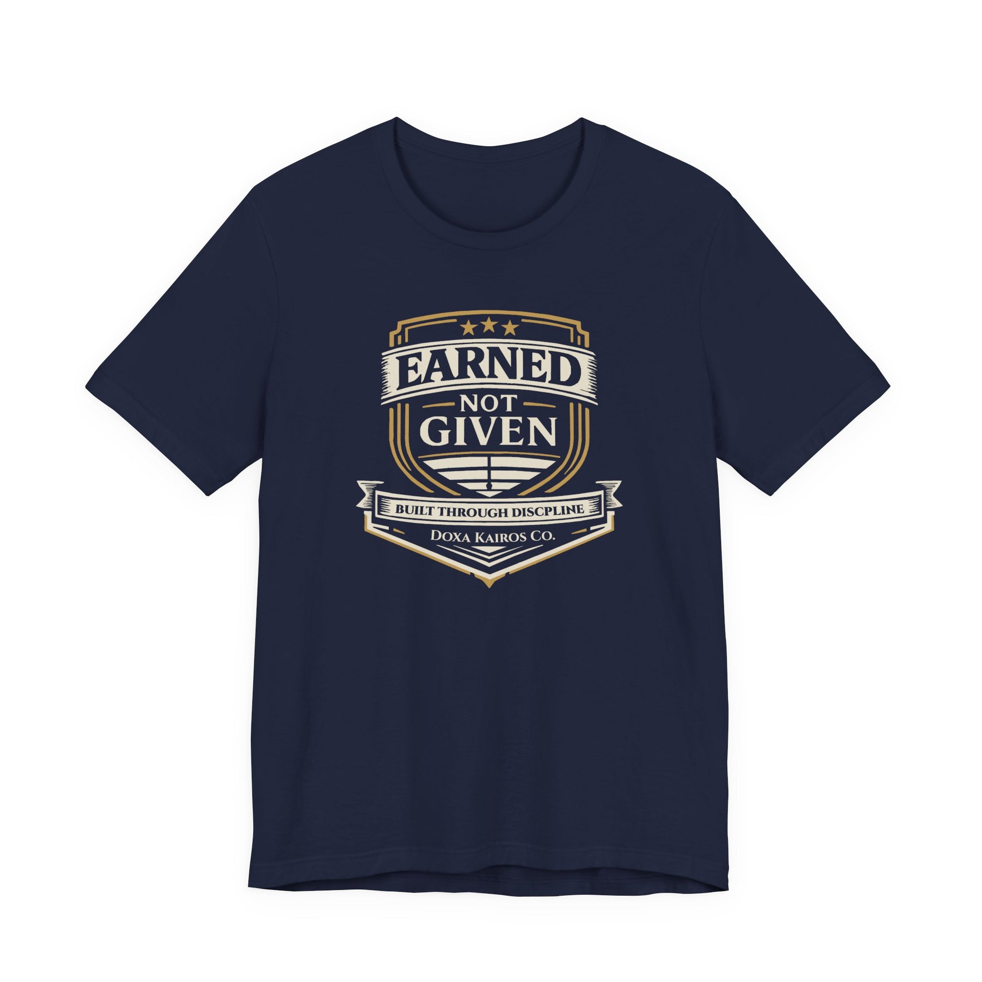 Front of Navy Earned Not Given Doxa Kairos™ T-Shirt