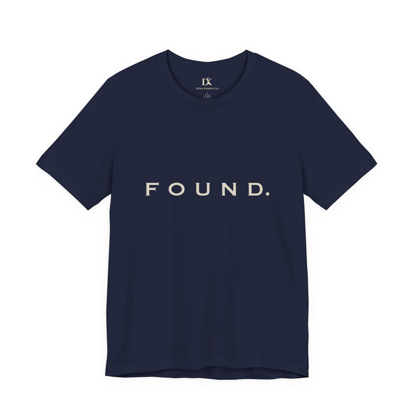 Front of Navy Found Wordmark  Doxa Kairos™ T-Shirt