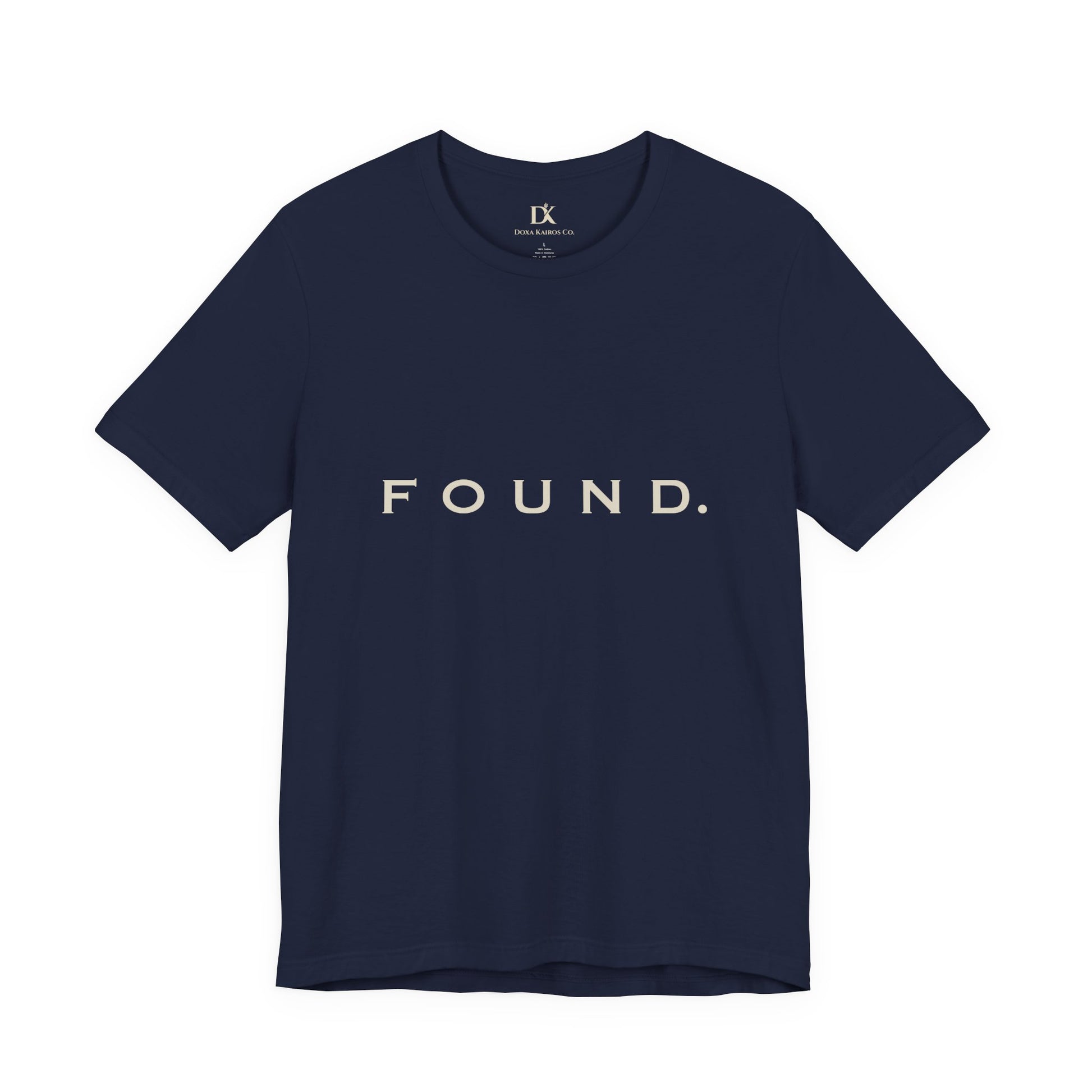 Front of Navy Found Wordmark  Doxa Kairos™ T-Shirt