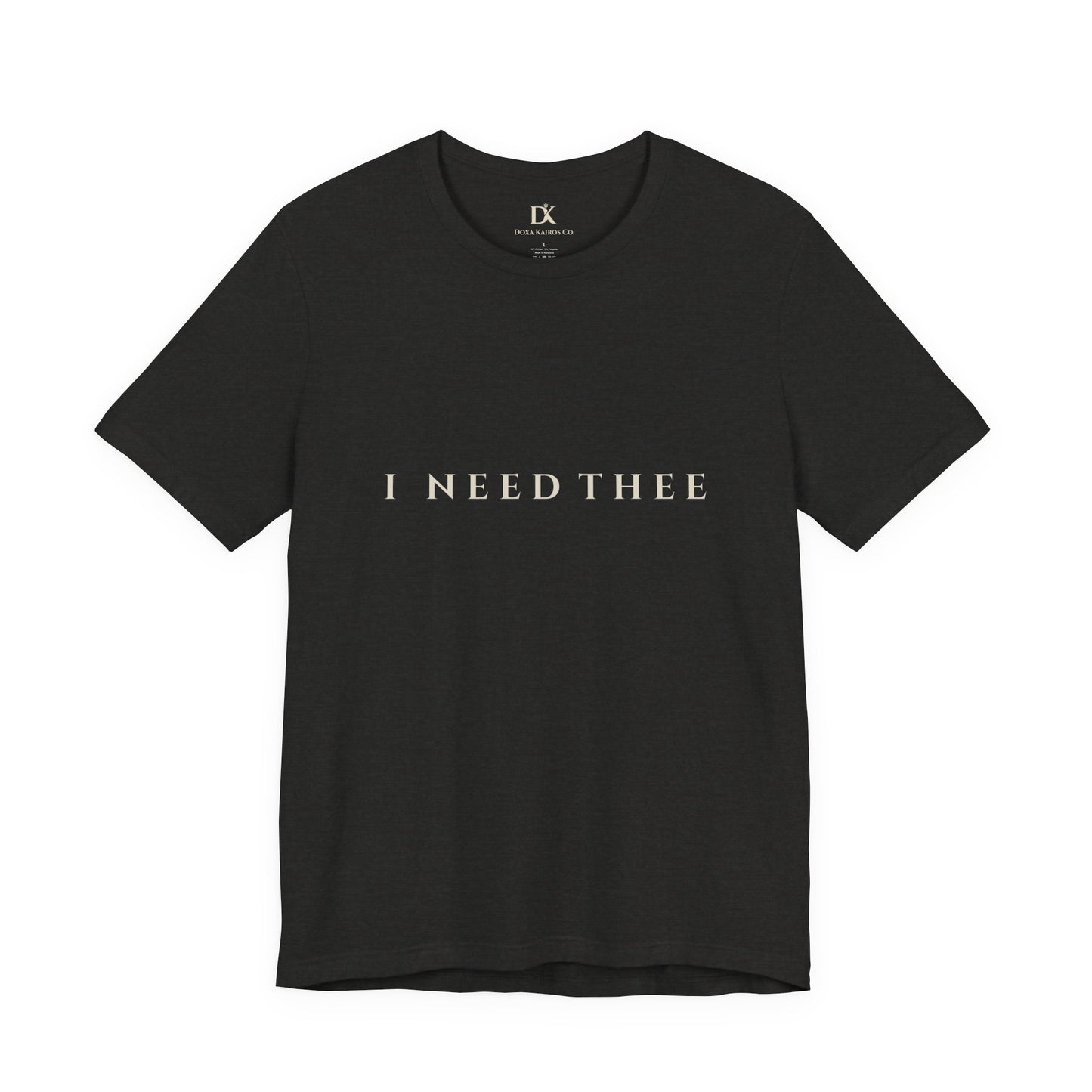 Front of Black Heather I Need Thee Wordmark  Doxa Kairos™ T-Shirt