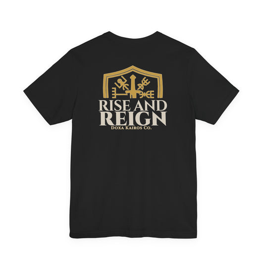 Back of Black Rise and Reign Shield Doxa Kairos™ T-Shirt