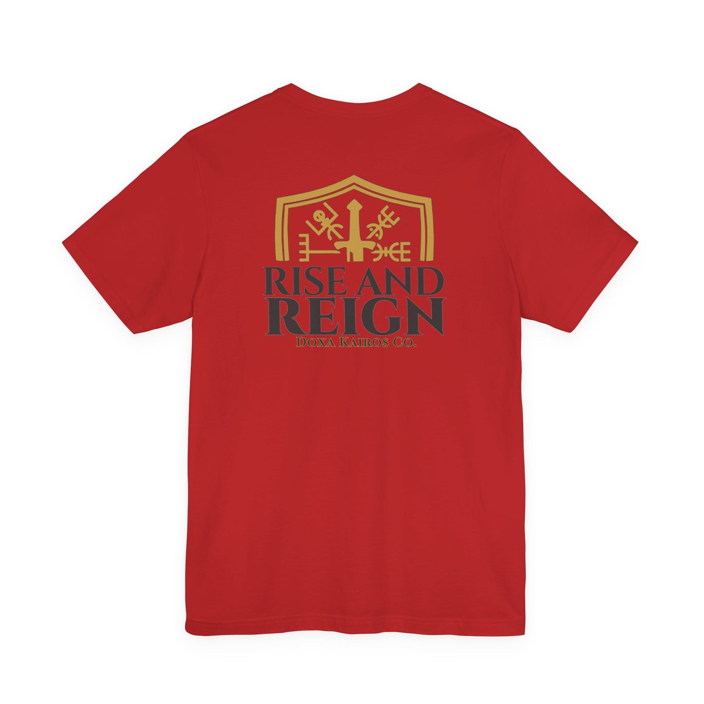 Back of Red Rise and Reign Shield Doxa Kairos™ T-Shirt