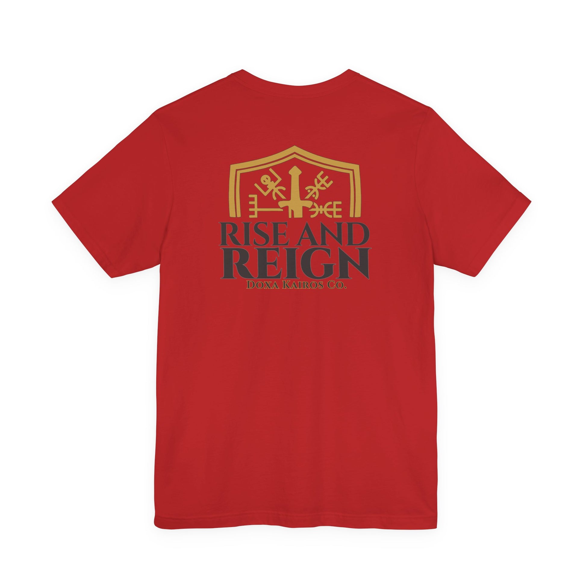 Back of Red Rise and Reign Shield Doxa Kairos™ T-Shirt