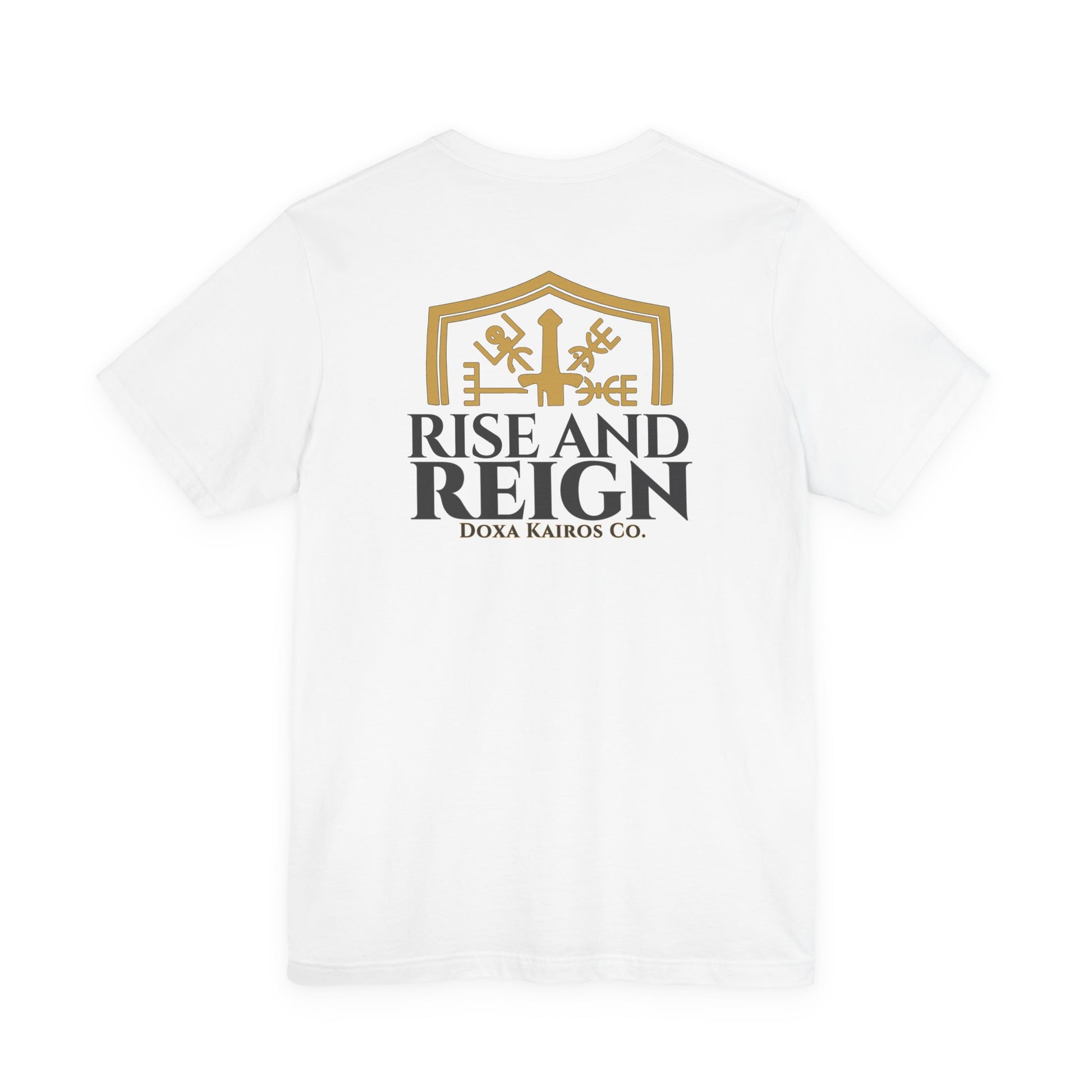 Back of White Rise and Reign Shield Doxa Kairos™ T-Shirt