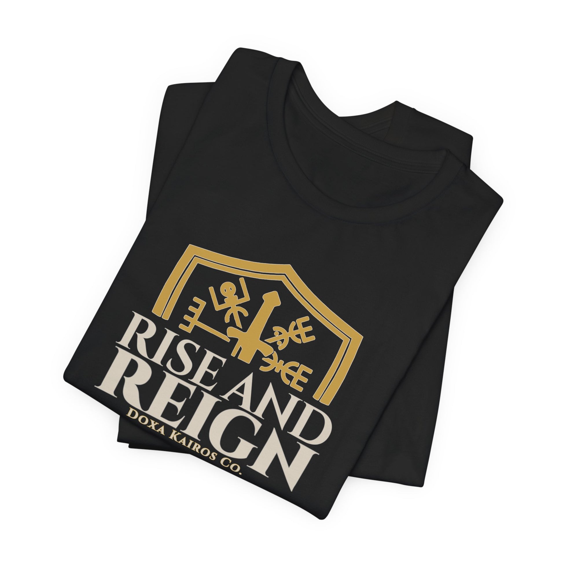 Folded Black Rise and Reign Shield Doxa Kairos™ T-Shirt