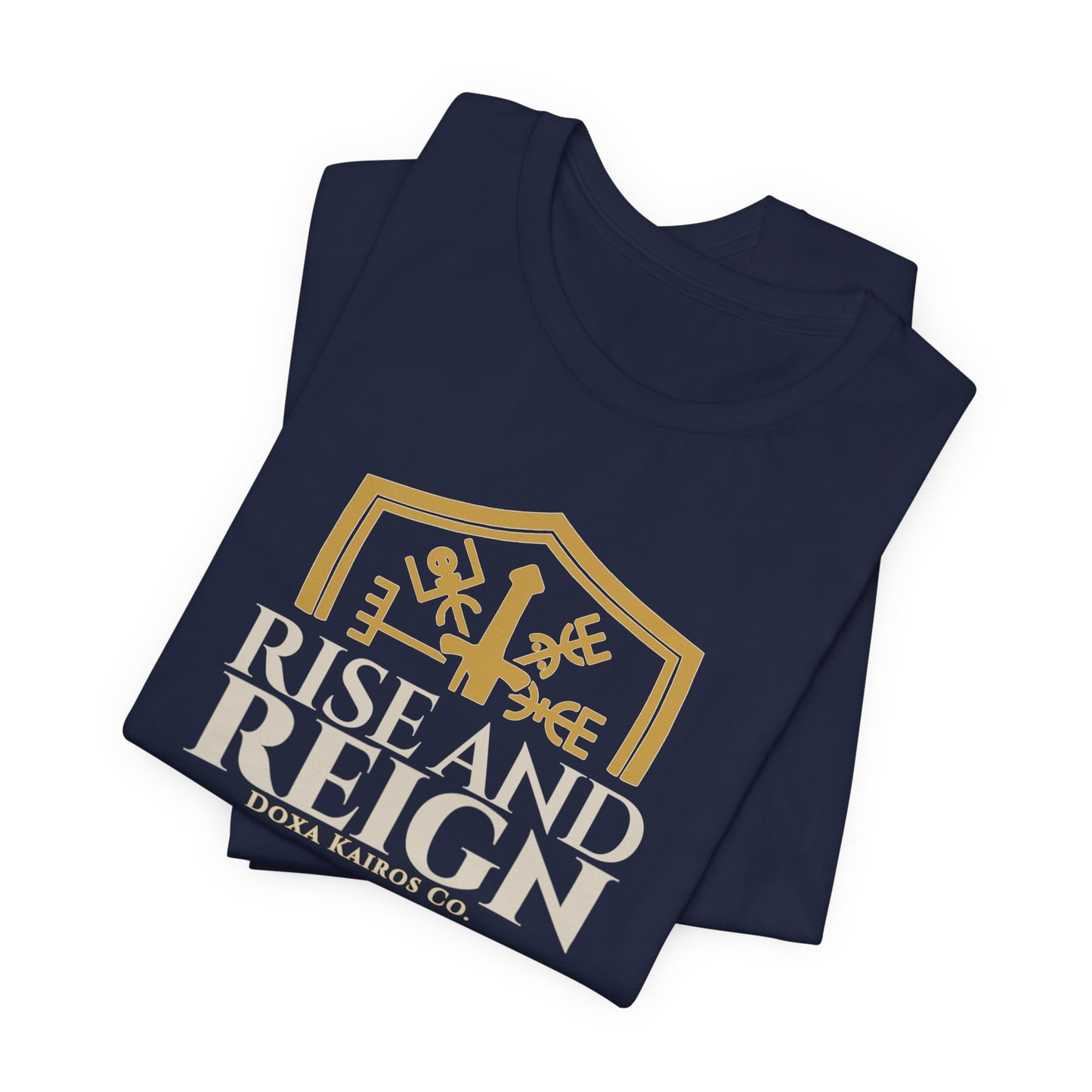 Folded Navy Rise and Reign Shield Doxa Kairos™ T-Shirt