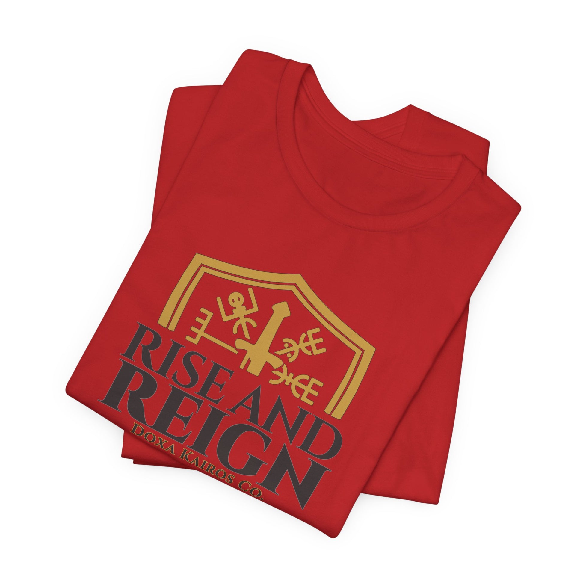 Folded Red Rise and Reign Shield Doxa Kairos™ T-Shirt
