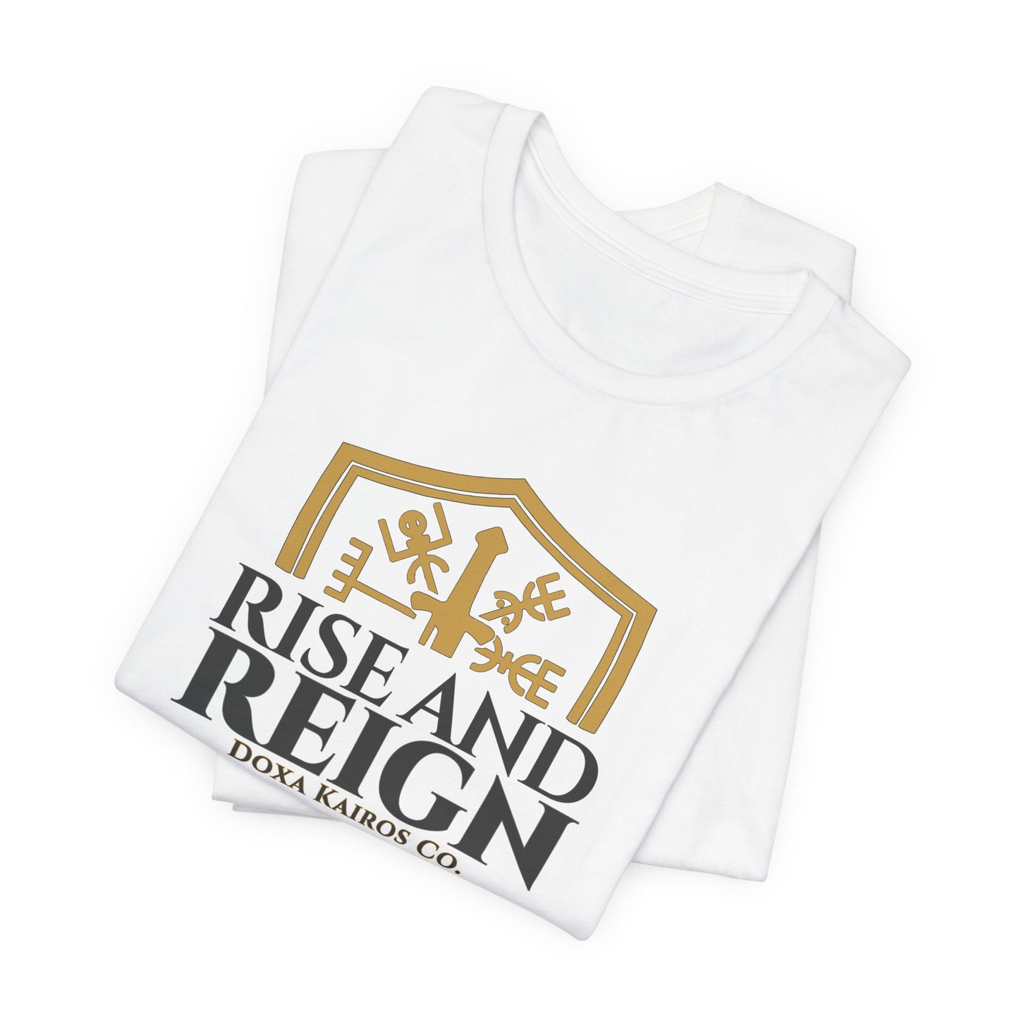 Folded White Rise and Reign Shield Doxa Kairos™ T-Shirt