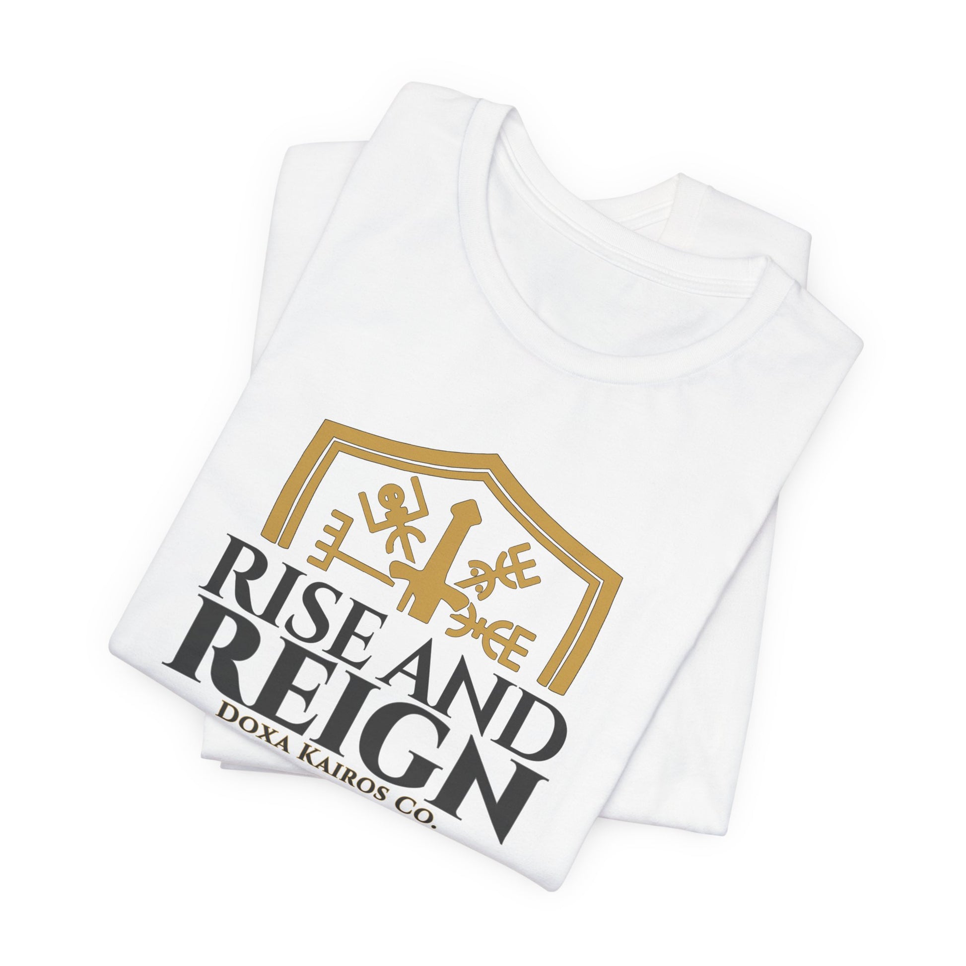 Folded White Rise and Reign Shield Doxa Kairos™ T-Shirt
