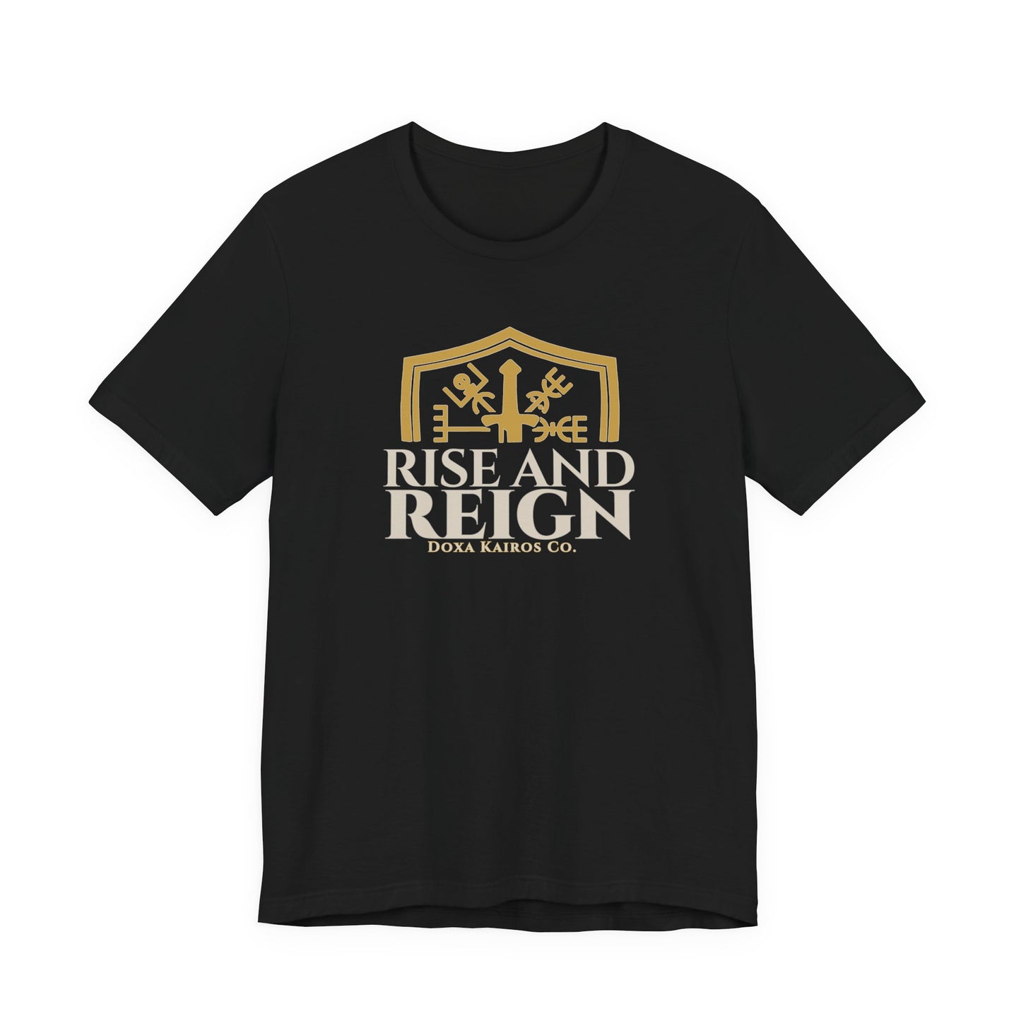 Front of Black Rise and Reign Shield Doxa Kairos™ T-Shirt