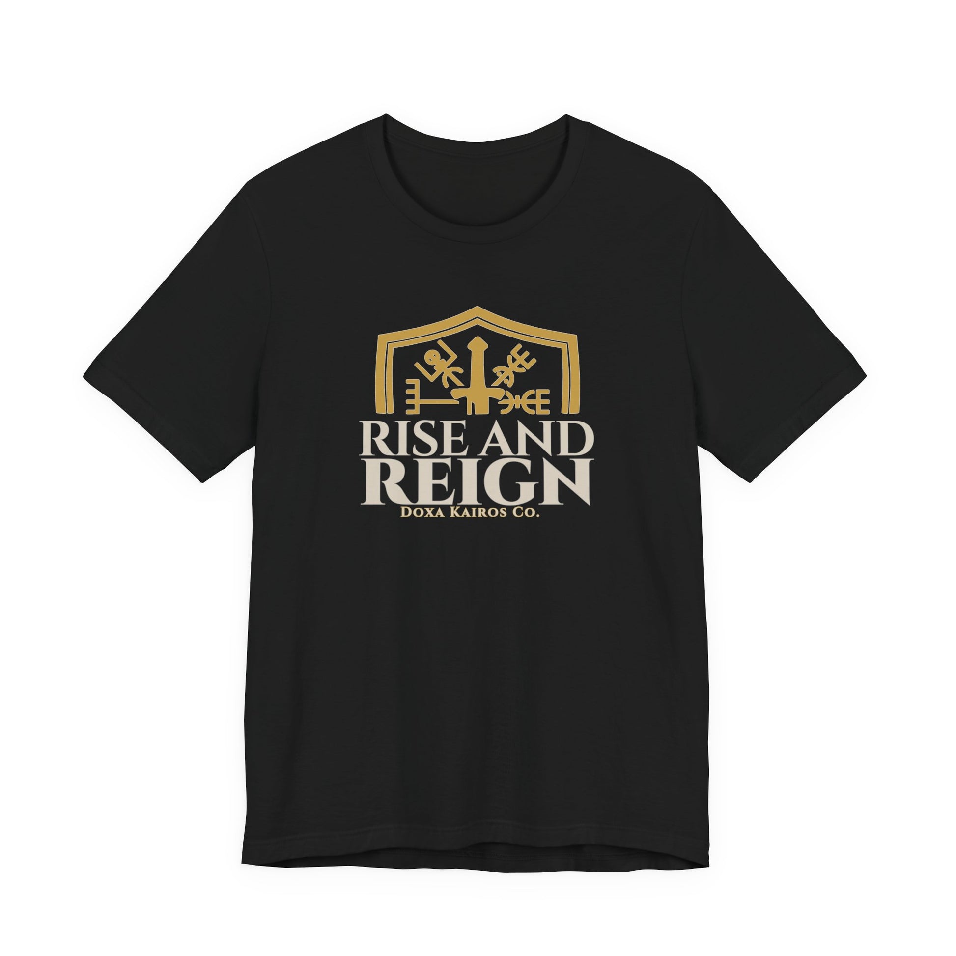 Front of Black Rise and Reign Shield Doxa Kairos™ T-Shirt