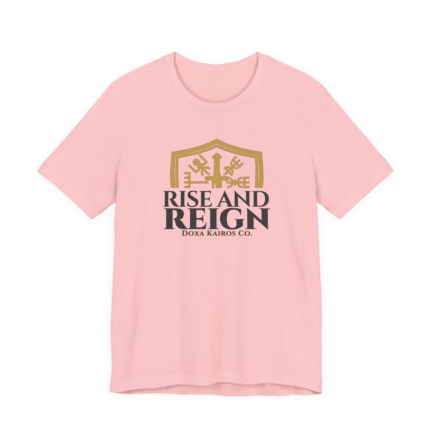 Front of Pink Rise and Reign Shield Doxa Kairos™ T-Shirt
