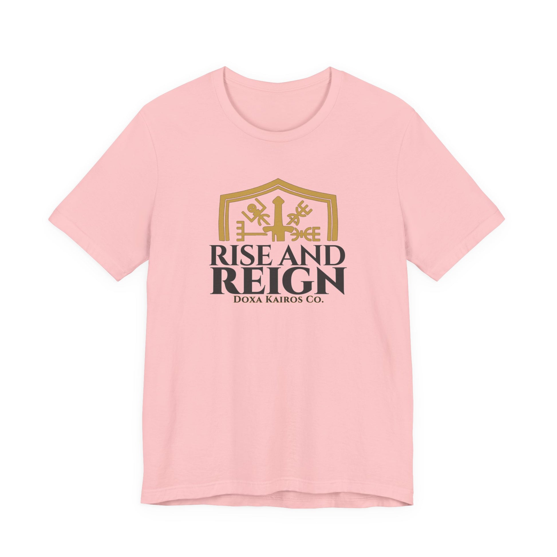 Front of Pink Rise and Reign Shield Doxa Kairos™ T-Shirt