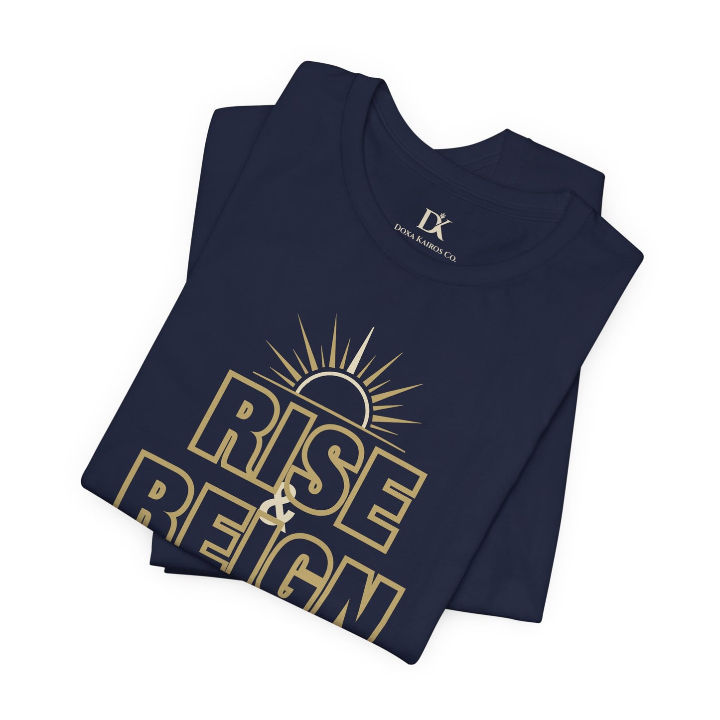 Folded Navy Rise and Reign Sunrise Doxa Kairos™ T-Shirt