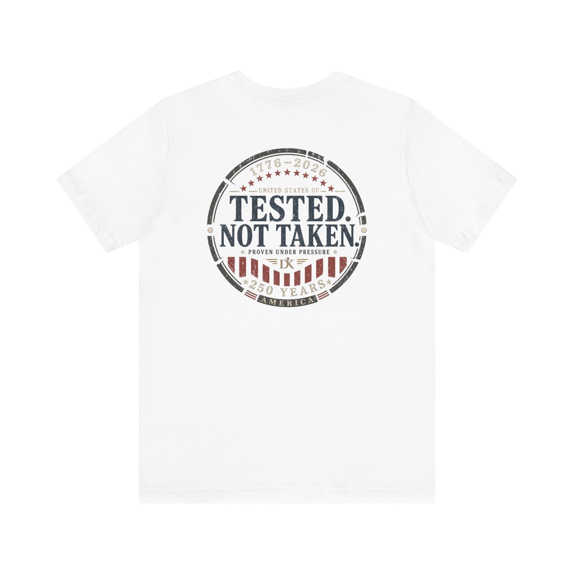 Back of White Tested Not Taken Emblem Doxa Kairos™ T-Shirt