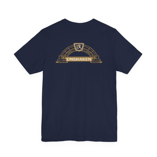 Back of Navy Unshaken Arch Doxa Kairos™ T-Shirt