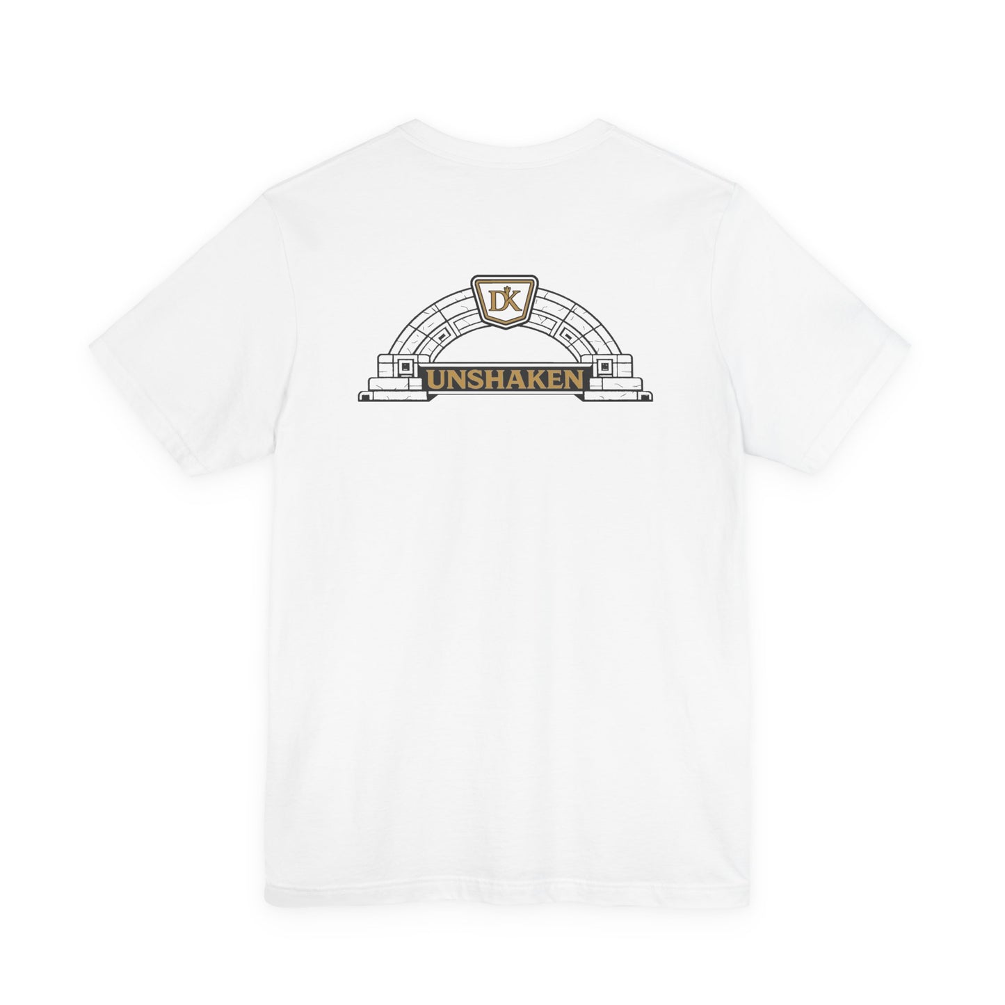 Back of White Unshaken Arch Doxa Kairos™ T-Shirt