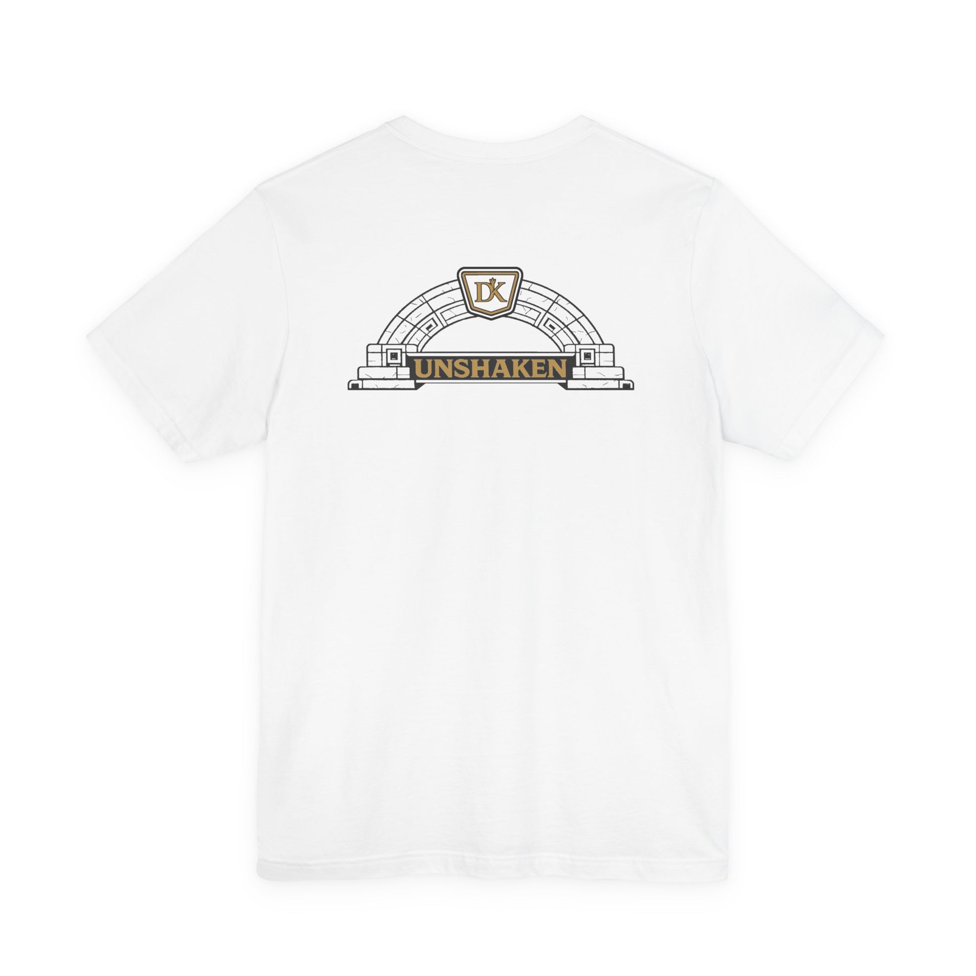 Back of White Unshaken Arch Doxa Kairos™ T-Shirt