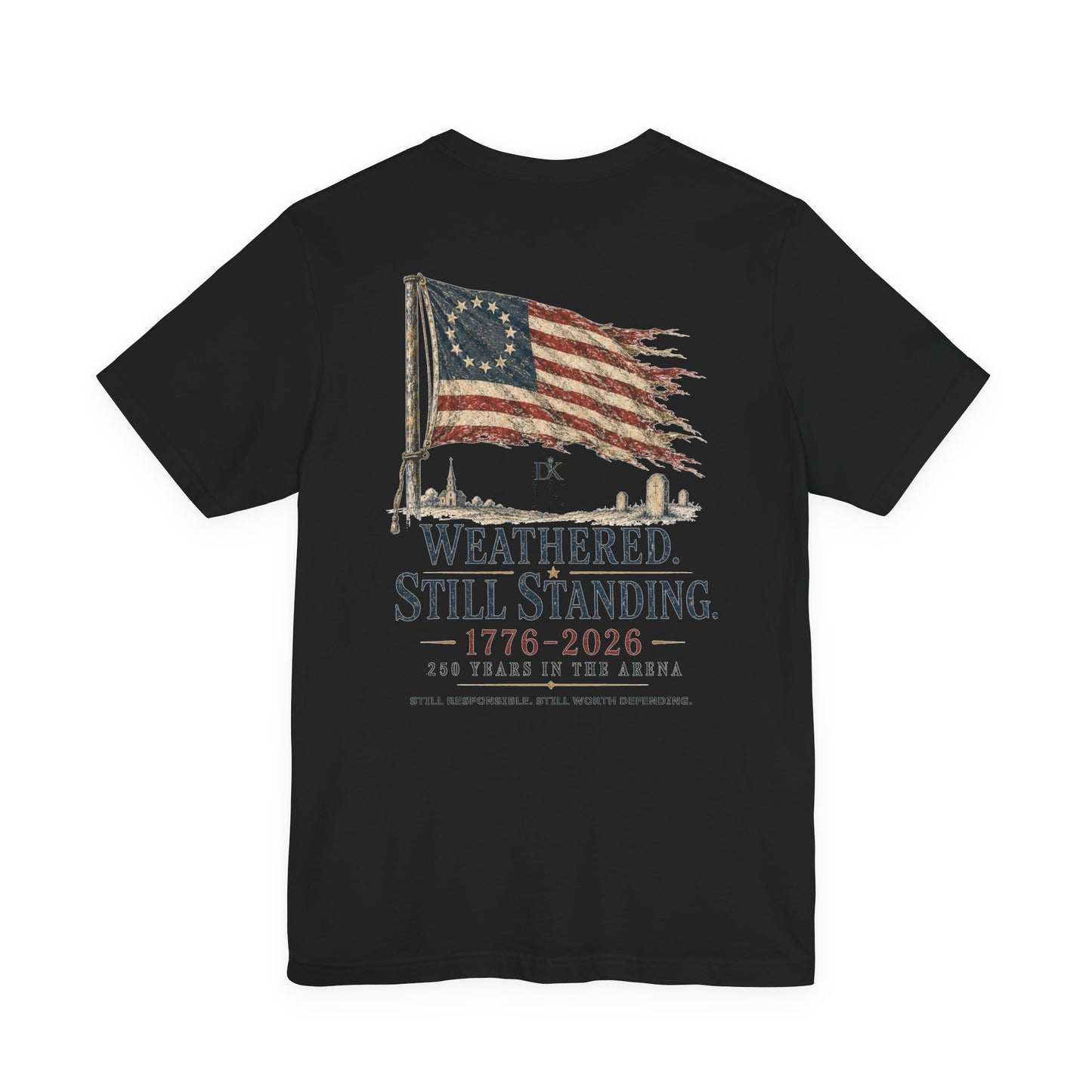 Back of Black Weathered Still Standing Doxa Kairos™ T-Shirt