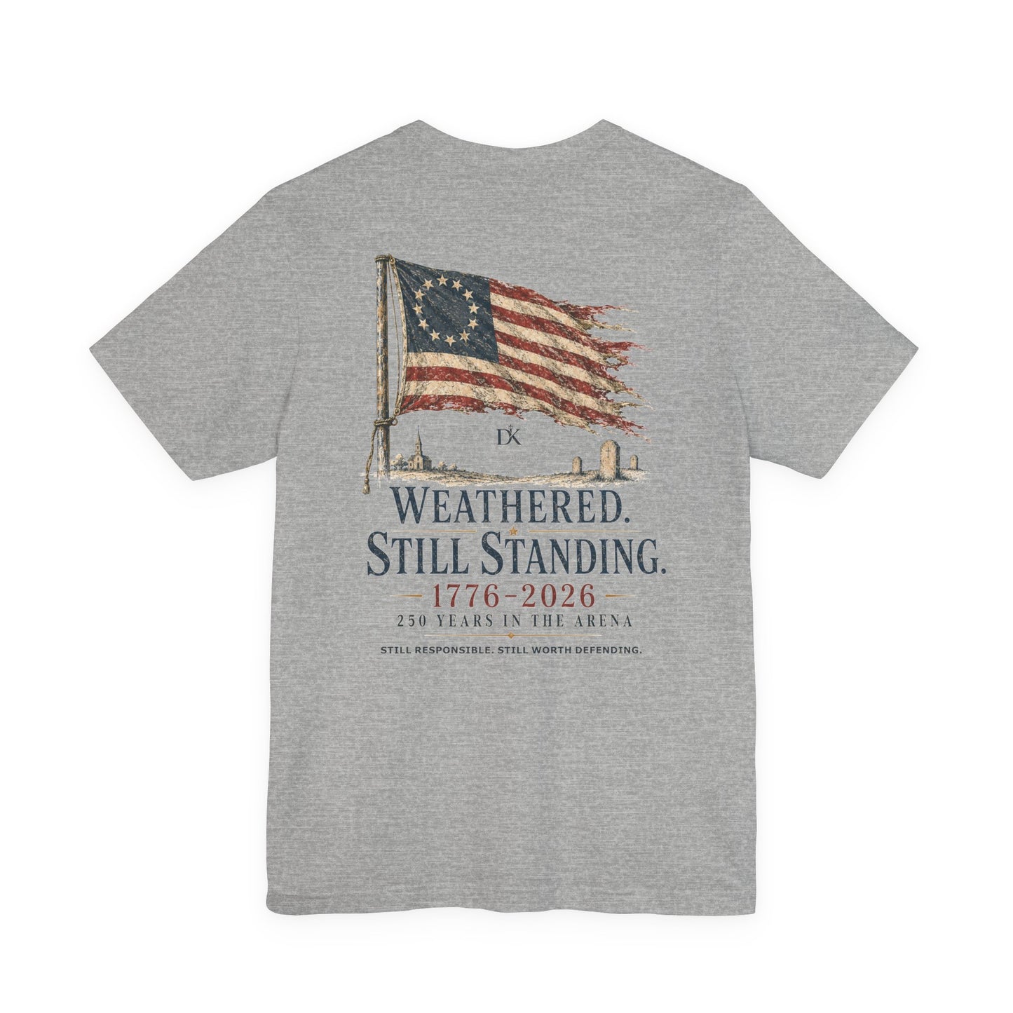 Back of Grey Weathered Still Standing Doxa Kairos™ T-Shirt