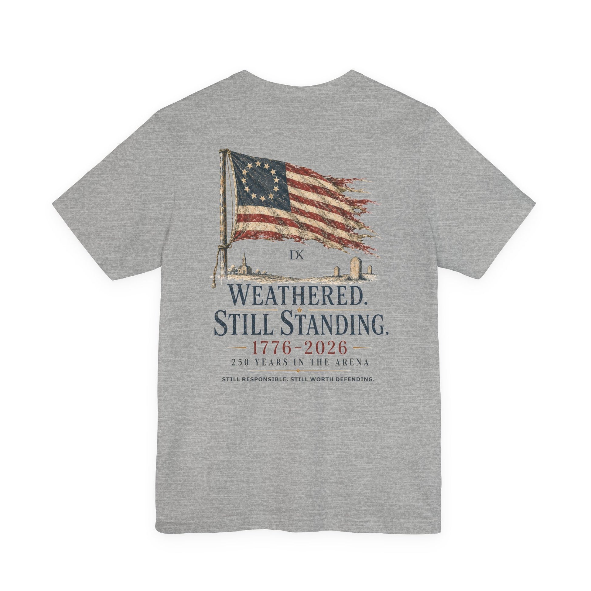 Back of Grey Weathered Still Standing Doxa Kairos™ T-Shirt
