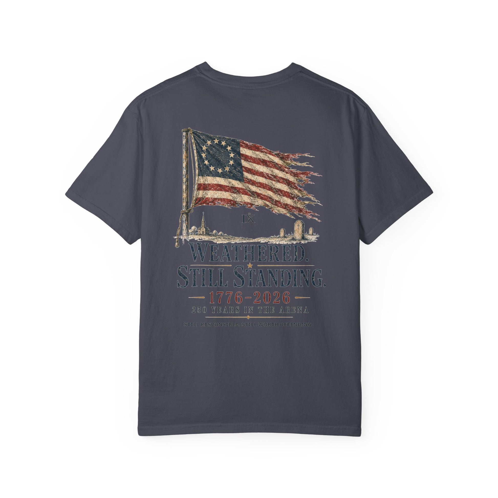 Back of Graphite Weathered Still Standing Kairos™ Signature T-Shirt