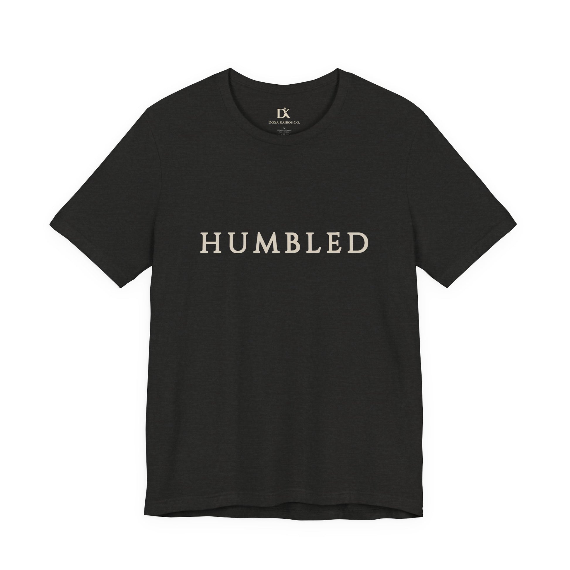Front of Black Heather Humbled Wordmark  Doxa Kairos™ T-Shirt