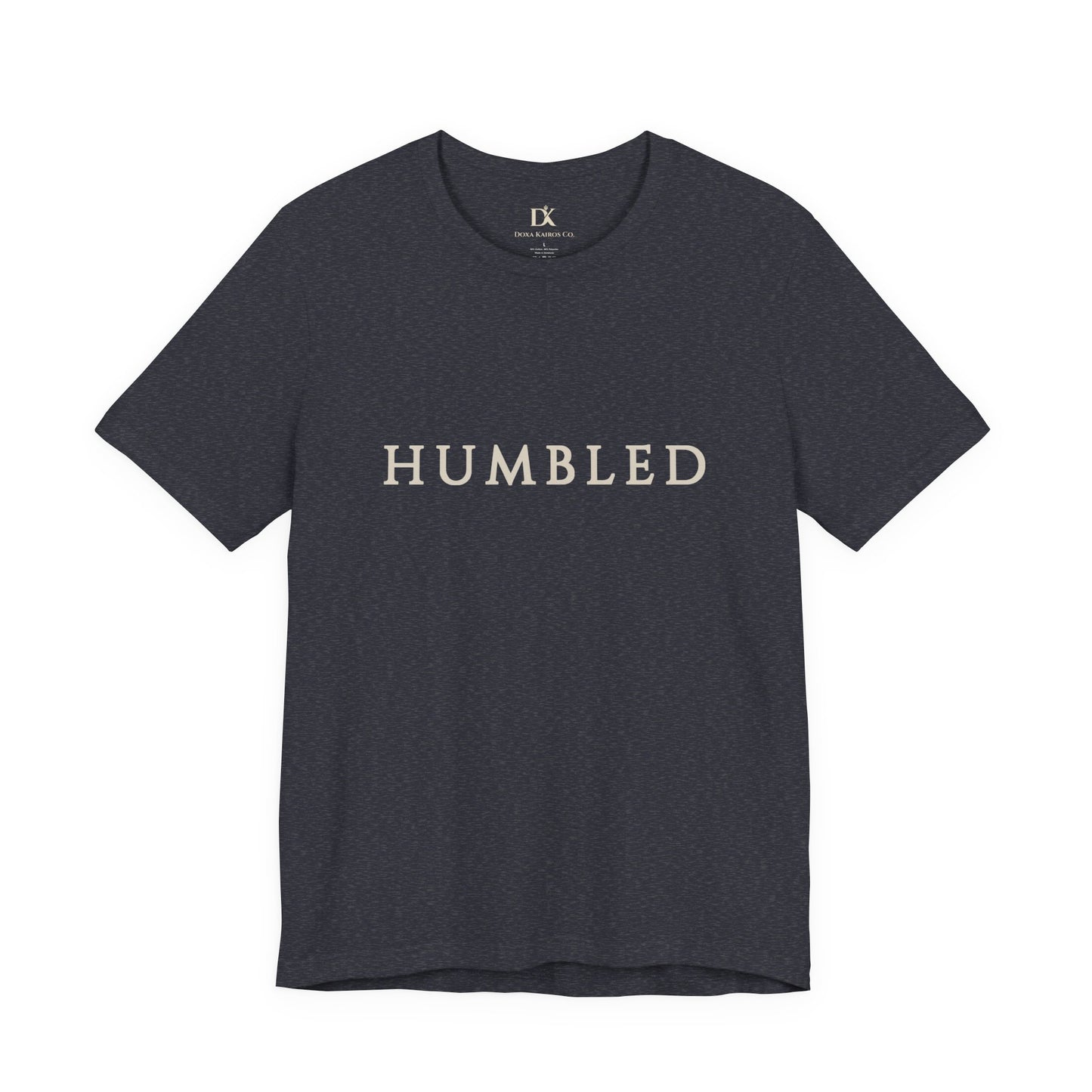 Front of Heather Navy Humbled Wordmark  Doxa Kairos™ T-Shirt