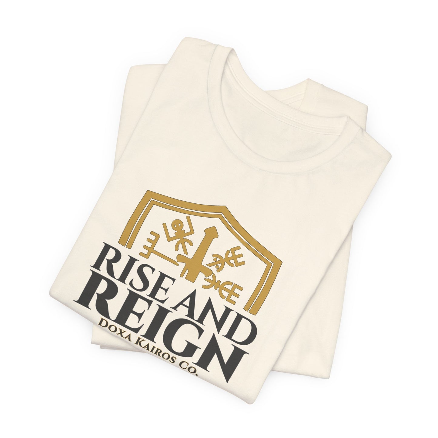 Folded Natural Rise and Reign Shield Doxa Kairos™ T-Shirt